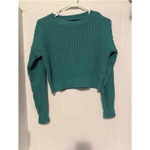 FOREVER 21 Women’s Knit Cropped Sweater In Teal Size Small